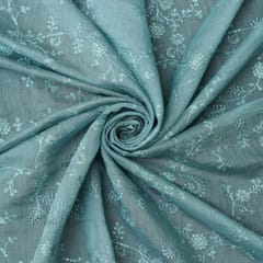 Slate Blue Chanderi Threadwork Sequins Embroidery Fabric