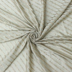 Stone Grey Chinon Golden Zari Stripe Embroidery Fabric