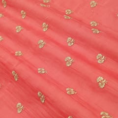 Bubblegum Pink Chanderi Golden Threadwork Booti Embroidery Fabric