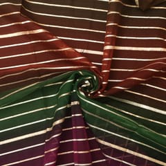 Magenta , Red & Bottle Green Organza Stripe Gota Work Fabric