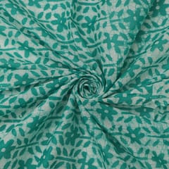 Cyan Cotton Floral Batik Print Fabric