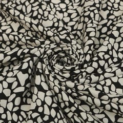 Pearl White and Black Abstract Print Art Crepe Fabric