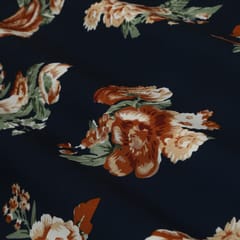 Cobalt Blue and Cream Floral Crepe Fabric