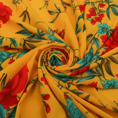 Canary Yellow Floral Crepe Fabric