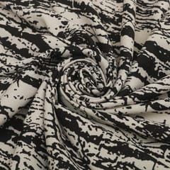 Pearl White and Black Textured Print Art Crepe Fabric