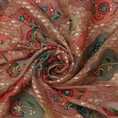 Flamingo Beach Shimmer Chinon Embroidery Fabric