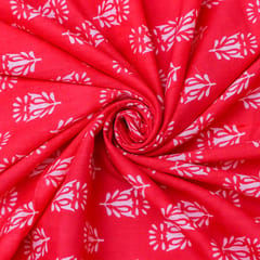 Amaranth Red and White Flower Print Cotton Fabric