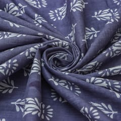 Denim Blue and White Flower Print Cotton Fabric