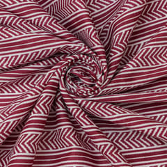 Burgundy Red and White Stripe Print Cotton Fabric