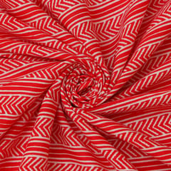 Crimson Red and White Stripe Print Cotton Fabric