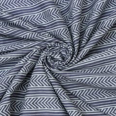 Steel Grey and White Stripe Print Cotton Fabric