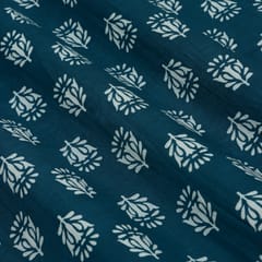 Turquoise Blue and White Floral Print Cotton Fabric