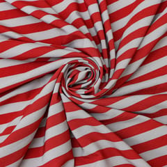 Blood Red and White Stripe Crepe Fabric