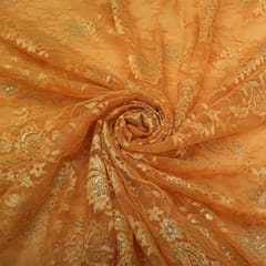 Beige Floral Chantilly Net Fabric