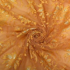 Gold Yellow Floral Chantilly Net Fabric