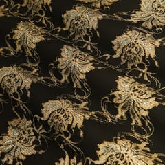 Beautifull Golden Floral Pattern Embroidery Lace on Black Chantilly Net Fabric