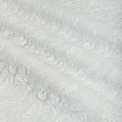 Ghost White Floral Chantility Net Fabric