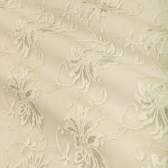 Mint Cream White Floral Chantility Net Fabric