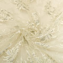 Pure White Floral Chantility Net Fabric