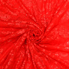 Red Floral Chantility Net Fabric