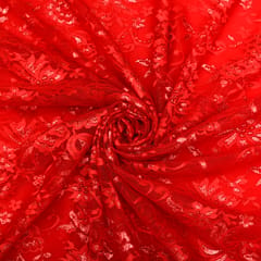 Barn Red Floral Chantility Net Fabric