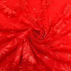 Candy Red Floral Chantility Net Fabric