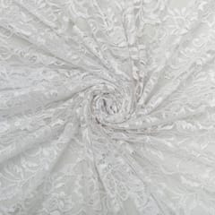 Calm White Floral Chantility Net Fabric