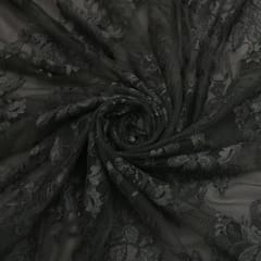Jade Black Floral Chantility Net Fabric