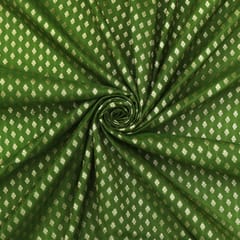 Grass Green Brocade Gold Zari Booti Paudi Embrodiery Fabric