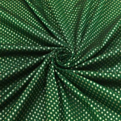 Green Brocade Gold Zari Booti Paudi Embrodiery Fabric