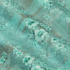 Mulmul Caribbean Green Overlay Floral Print Embroidery Fabric