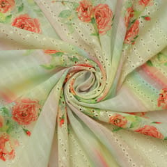 Mulmul rainbow Shade Overlay Floral Print Embroidery Fabric