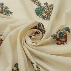 Ivory White Cotton Thread Embroidery Fabric
