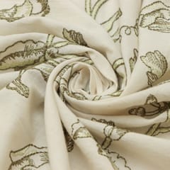 Chanderi White Cotton Wild Pattern Threadwork Embroidery Fabric
