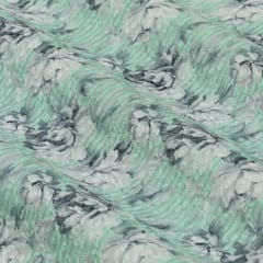 Faded Green Cotton Floral Print Thread Embroidery Fabric