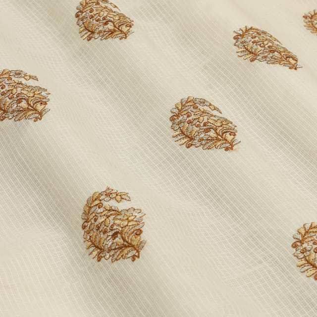 Ivory Kota Threadwork Check Embroidery Fabric