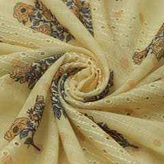 Crayola Lemon Yellow Cotton Overlay Floral Print Embroidery Fabric