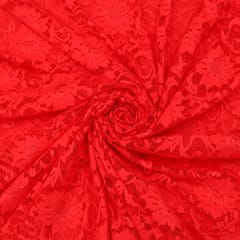 Crimson Red Floral Chantilly Lace Fabric