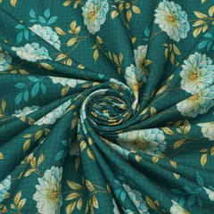 Emerald Green Floral Check Print Silk Fabric