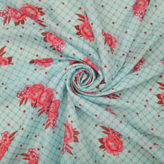 Sky Blue Floral Print Kota Fabric