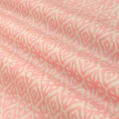 Baby Pink and White Motif Print Chanderi Fabric
