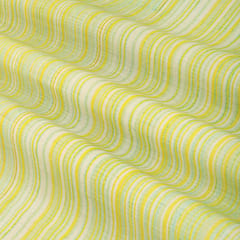 Lime Green and Yellow Stripe Print Chanderi Fabric