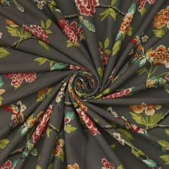 Steel Grey Floral Print Cotton Fabric