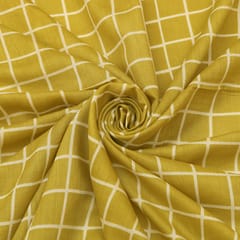Pale Yellow Check Print Cotton Silk Fabric
