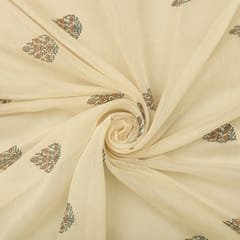 Icy White Motif Embroidery Chanderi Fabric