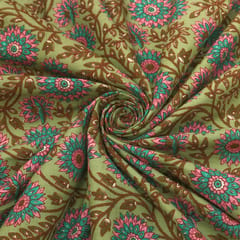 Mint Green Floral Vine Print Cotton Fabric