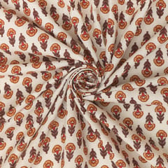 Ivory White Floral Print Cotton Fabric