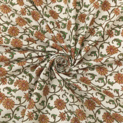 Pearl White Floral Vine Print Cotton Fabric