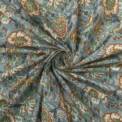 Ash Grey Floral Vine Print Cotton Fabric