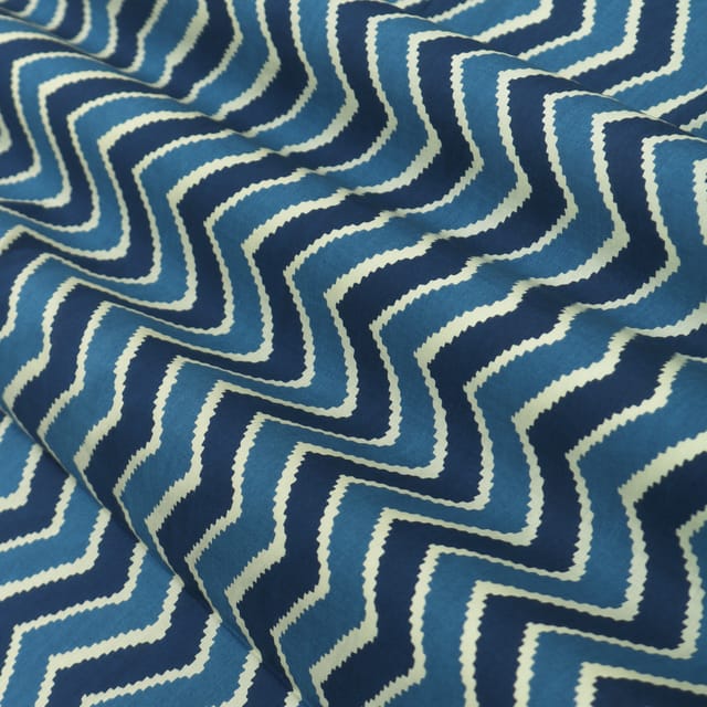 Cobalt Blue and White Zig-Zag Indigo Print Cotton Fabric